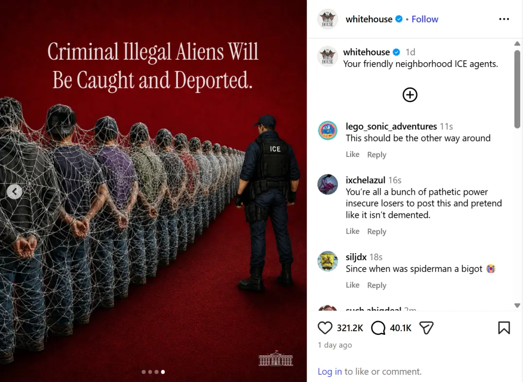 白宫宣传打击非法移民发了一张图,网友评论炸了